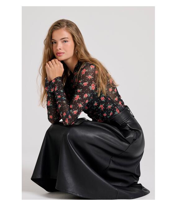 Midi φούστα με πιέτες από οικολογικό δέρμα (PU)