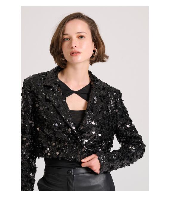 Cropped blazer σακάκι με παγιέτες