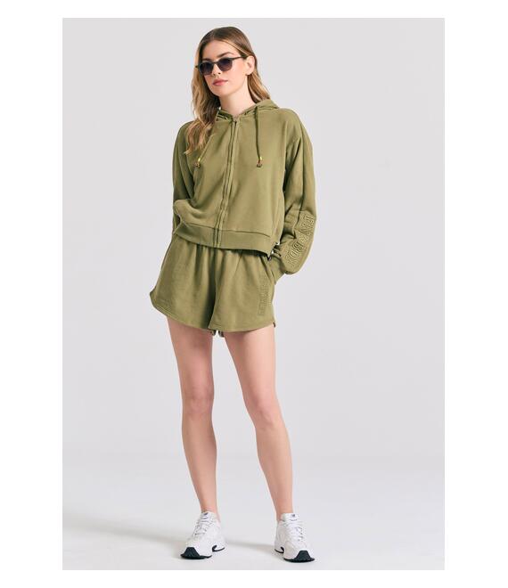 Γυναικείο φούτερ ζακέτα με κέντημα στο μανίκι