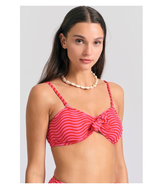 Strapless πετσετέ μπικίνι τοπ με αφαιρούμενες τιράντες