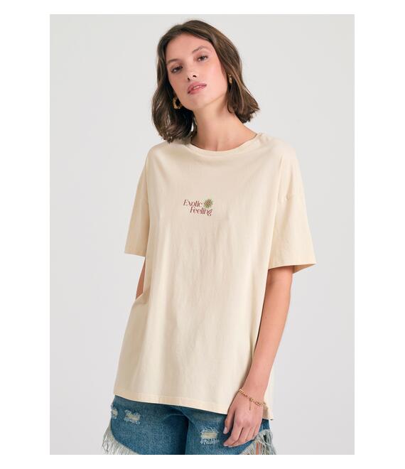 Γυναικείο loose fit t-shirt με exotic τύπωμα στην πλάτη