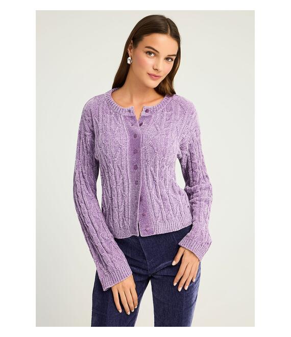 Cable-knit chenille ζακέτα