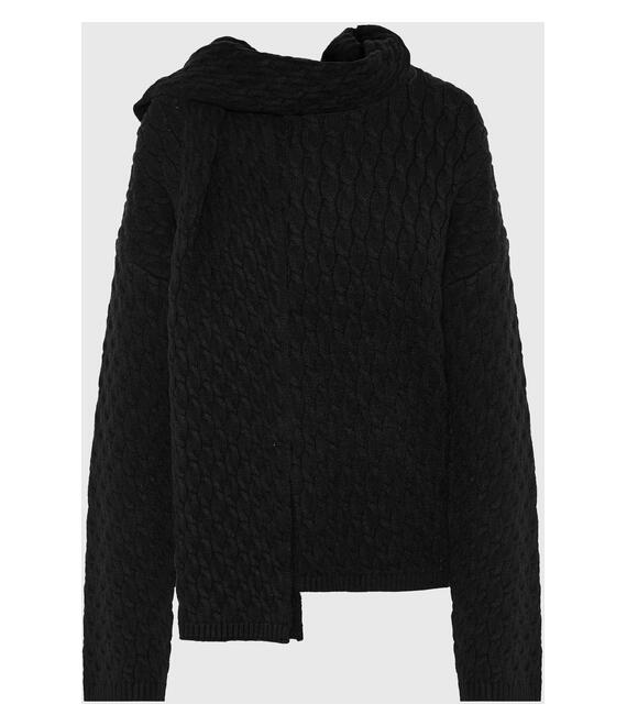 Πλεκτό πουλόβερ με ανάγλυφο σχέδιο και κασκόλ