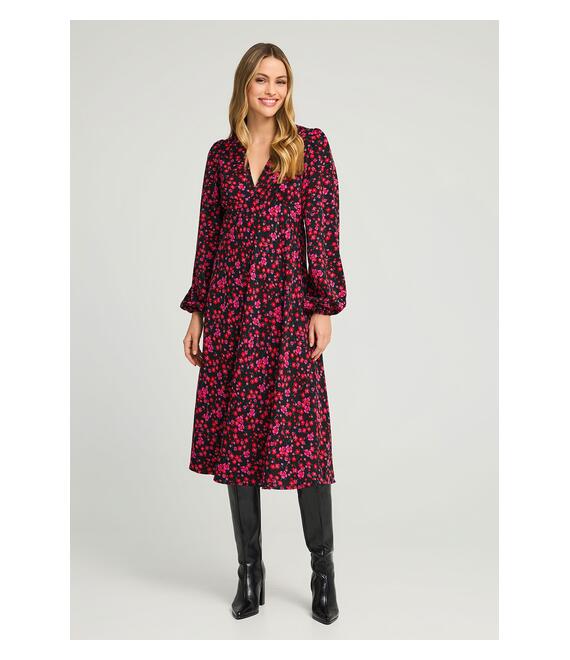 V-neck φλοράλ midi φόρεμα