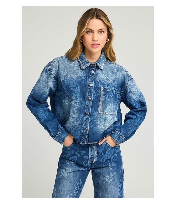 Γυναικείο τζιν τζάκετ με φλοράλ μοτίβο