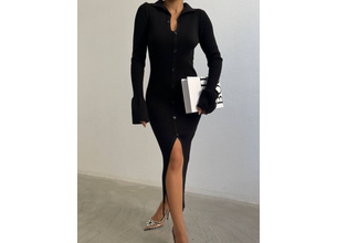 Φόρεμα Ριπ Midi Με Γιακά Και Σκίσιμο Μαύρο - Fabio