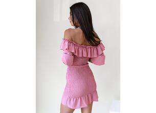 Φόρεμα Off-Shoulder Σφηκοφωλιά Κοντομάνικο Ροζ – Lallova