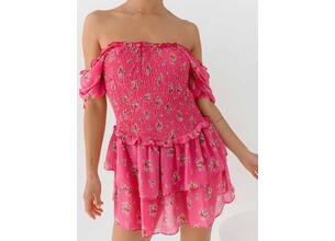 Glamorous Φόρεμα Σφηκοφωλιά Με Βολάν Floral Ροζ - Floral Fantasy