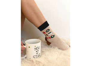 Κάλτσες Ψηλές Χριστουγεννιάτικες Κρεμ - Santa Sock Me