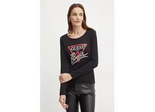 Βαμβακερή μπλούζα με μακριά μανίκια Guess χρώμα: μαύρο, W4BI21 I3Z14