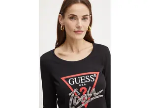 Βαμβακερή μπλούζα με μακριά μανίκια Guess χρώμα: μαύρο, W4BI21 I3Z14
