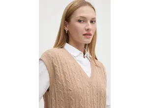 Μάλλινο γιλέκο United Colors of Benetton χρώμα: μπεζ, 1244D4023
