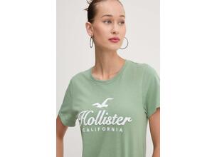 Βαμβακερό μπλουζάκι Hollister Co. γυναικείο, χρώμα: πράσινο, KI357-3284