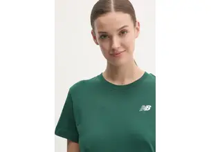 Βαμβακερό μπλουζάκι New Balance γυναικείο, χρώμα: πράσινο, WT41509NWG