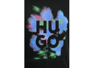 Βαμβακερή μπλούζα HUGO γυναικεία, χρώμα: μαύρο, με κουκούλα, 50534047
