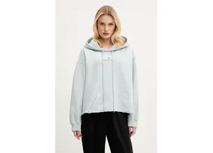 Βαμβακερή μπλούζα MM6 Maison Margiela γυναικεία, χρώμα: μπλε, με κουκούλα, S52GU0235