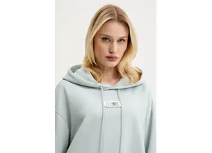 Βαμβακερή μπλούζα MM6 Maison Margiela γυναικεία, χρώμα: μπλε, με κουκούλα, S52GU0235