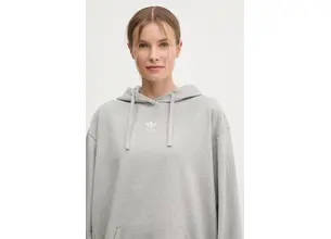 Βαμβακερή μπλούζα adidas Originals Essential γυναικεία, χρώμα: γκρι, με κουκούλα, IY9616