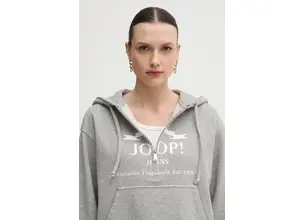 Βαμβακερή μπλούζα Joop! γυναικεία, χρώμα: γκρι, με κουκούλα, 30046271