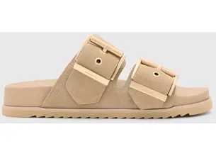 Παντόφλες σουέτ AllSaints Sian Sandal γυναικείες, χρώμα: μπεζ, W035FC