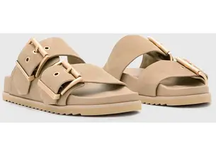 Παντόφλες σουέτ AllSaints Sian Sandal γυναικείες, χρώμα: μπεζ, W035FC