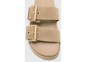 Παντόφλες σουέτ AllSaints Sian Sandal γυναικείες, χρώμα: μπεζ, W035FC