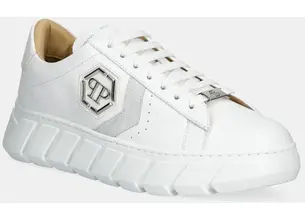 Δερμάτινα αθλητικά παπούτσια Philipp Plein Nappa Lo-Top Hexagon χρώμα: άσπρο, USC0698 PLE075N 01