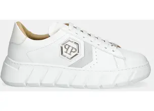 Δερμάτινα αθλητικά παπούτσια Philipp Plein Nappa Lo-Top Hexagon χρώμα: άσπρο, USC0698 PLE075N 01