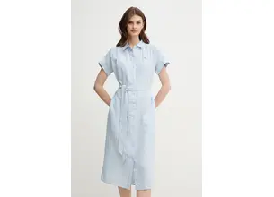 Λινό φόρεμα Tommy Hilfiger χρώμα: μπλε, WW0WW44653