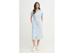 Λινό φόρεμα Tommy Hilfiger χρώμα: μπλε, WW0WW44653