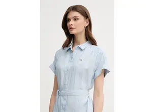 Λινό φόρεμα Tommy Hilfiger χρώμα: μπλε, WW0WW44653
