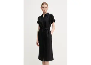 Λινό φόρεμα Tommy Hilfiger χρώμα: μαύρο, WW0WW44653