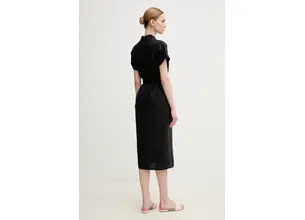 Λινό φόρεμα Tommy Hilfiger χρώμα: μαύρο, WW0WW44653