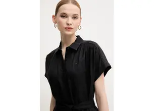 Λινό φόρεμα Tommy Hilfiger χρώμα: μαύρο, WW0WW44653
