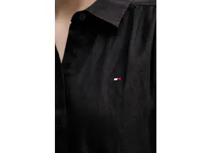 Λινό φόρεμα Tommy Hilfiger χρώμα: μαύρο, WW0WW44653