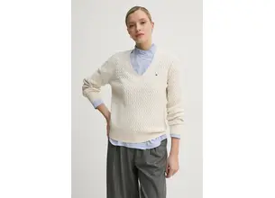 Βαμβακερό πουλόβερ Tommy Hilfiger χρώμα: μπεζ, WW0WW44987