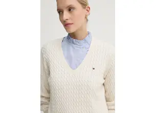 Βαμβακερό πουλόβερ Tommy Hilfiger χρώμα: μπεζ, WW0WW44987