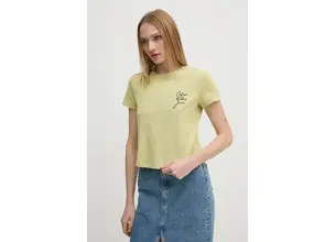 Βαμβακερό μπλουζάκι Calvin Klein Jeans γυναικείο, χρώμα: πράσινο, J20J224984