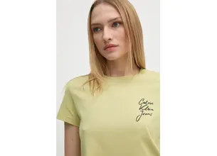 Βαμβακερό μπλουζάκι Calvin Klein Jeans γυναικείο, χρώμα: πράσινο, J20J224984
