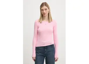 Βαμβακερή μπλούζα με μακριά μανίκια Tommy Jeans χρώμα: ροζ, DW0DW19503