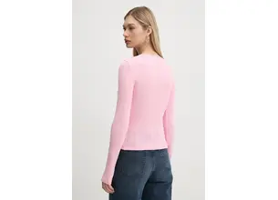 Βαμβακερή μπλούζα με μακριά μανίκια Tommy Jeans χρώμα: ροζ, DW0DW19503