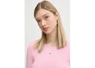 Βαμβακερή μπλούζα με μακριά μανίκια Tommy Jeans χρώμα: ροζ, DW0DW19503