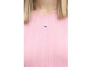 Βαμβακερή μπλούζα με μακριά μανίκια Tommy Jeans χρώμα: ροζ, DW0DW19503