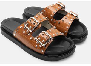 Σανδάλια Flatform Croco με Διακοσμητικά Τρούκς - Κάμελ