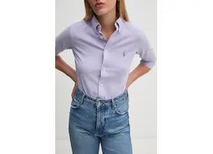Βαμβακερό πουκάμισο Polo Ralph Lauren χρώμα: μοβ, 211924258