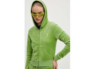 Βελούδινη μπλούζα Juicy Couture HERITAGE ROBYN HOODIE χρώμα: πράσινο, με κουκούλα, JCSEBJ007