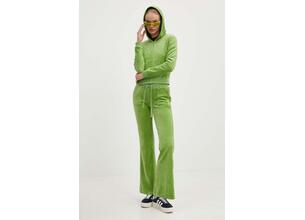 Βελούδινη μπλούζα Juicy Couture HERITAGE ROBYN HOODIE χρώμα: πράσινο, με κουκούλα, JCSEBJ007