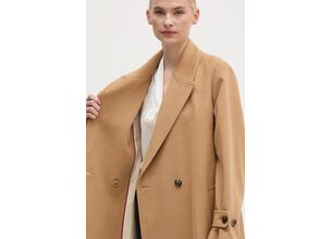 Μάλλινο παλτό Tommy Hilfiger χρώμα: μπεζ, WW0WW43602