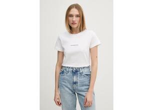 Βαμβακερό μπλουζάκι Calvin Klein Jeans γυναικείο, χρώμα: άσπρο, J20J223563