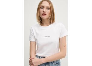 Βαμβακερό μπλουζάκι Calvin Klein Jeans γυναικείο, χρώμα: άσπρο, J20J223563